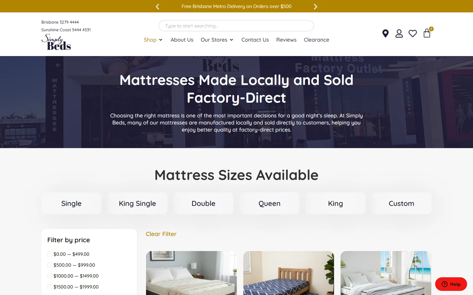 The Simply Beds mattress category page